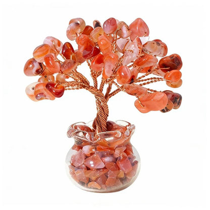 Natural red agate crystal tree mini treasure bowl, feng shui decoration