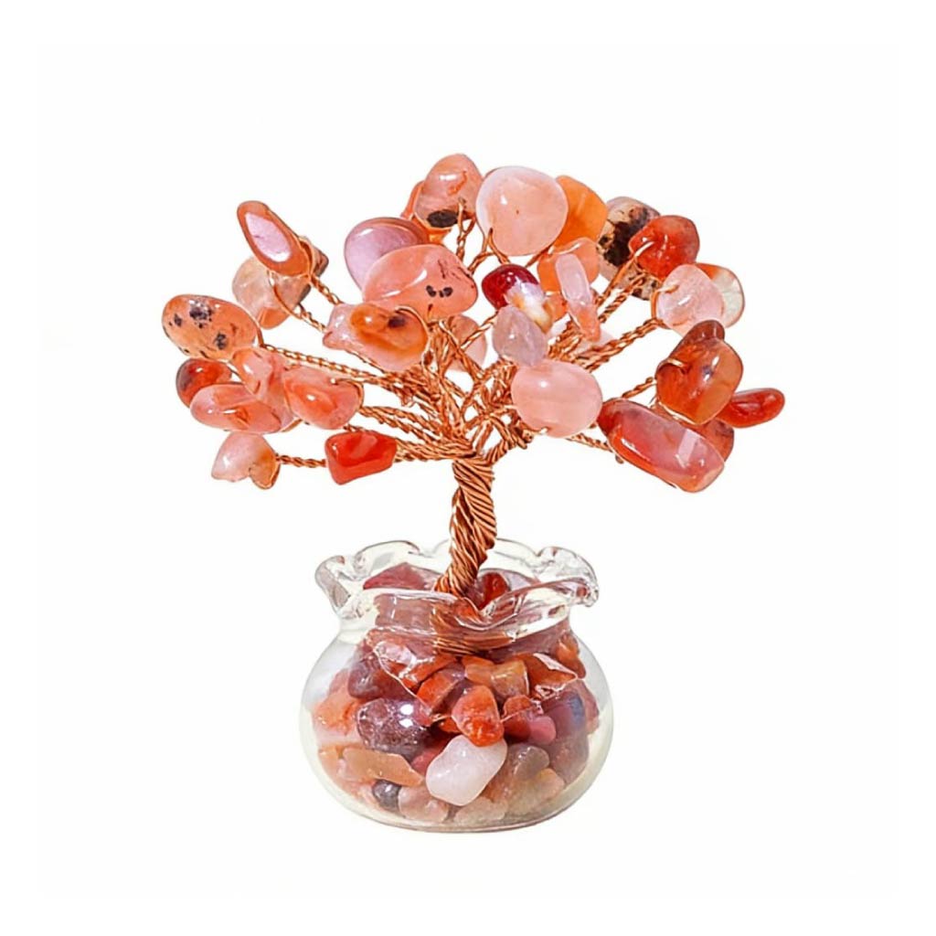 Natural red agate crystal tree mini treasure bowl, feng shui decoration