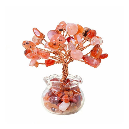 Natural red agate crystal tree mini treasure bowl, feng shui decoration