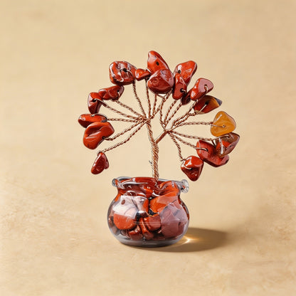 Natural red jasper crystal tree mini treasure bowl, feng shui decoration