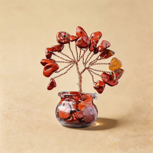 Natural red jasper crystal tree mini treasure bowl, feng shui decoration