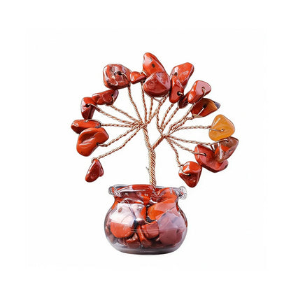 Natural red jasper crystal tree mini treasure bowl, feng shui decoration