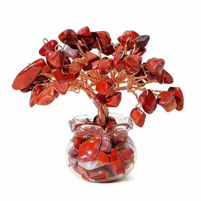 Natural red jasper crystal tree mini treasure bowl, feng shui decoration