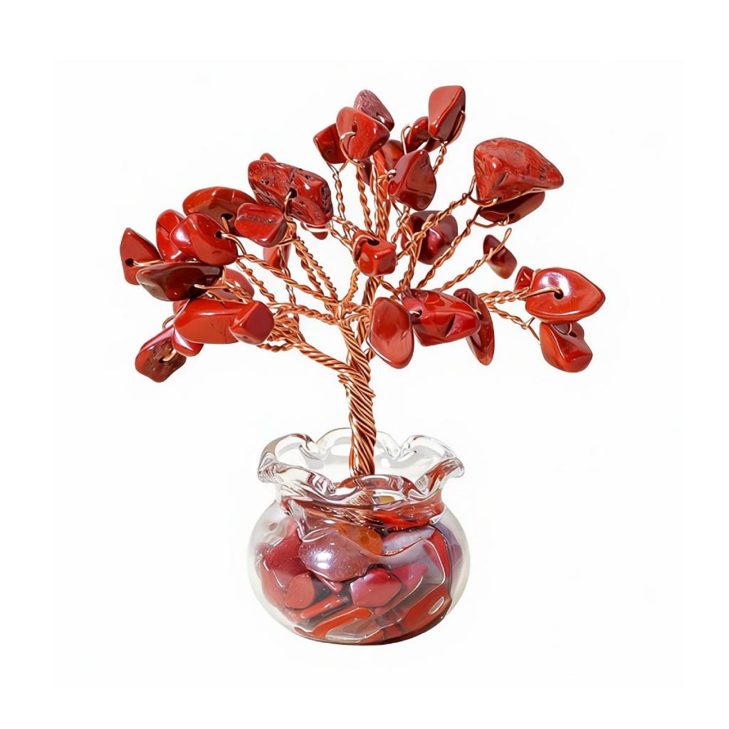 Natural red jasper crystal tree mini treasure bowl, feng shui decoration