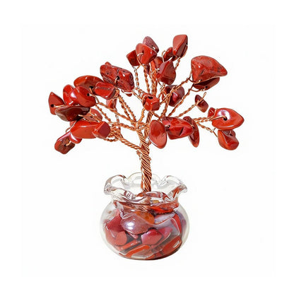 Natural red jasper crystal tree mini treasure bowl, feng shui decoration