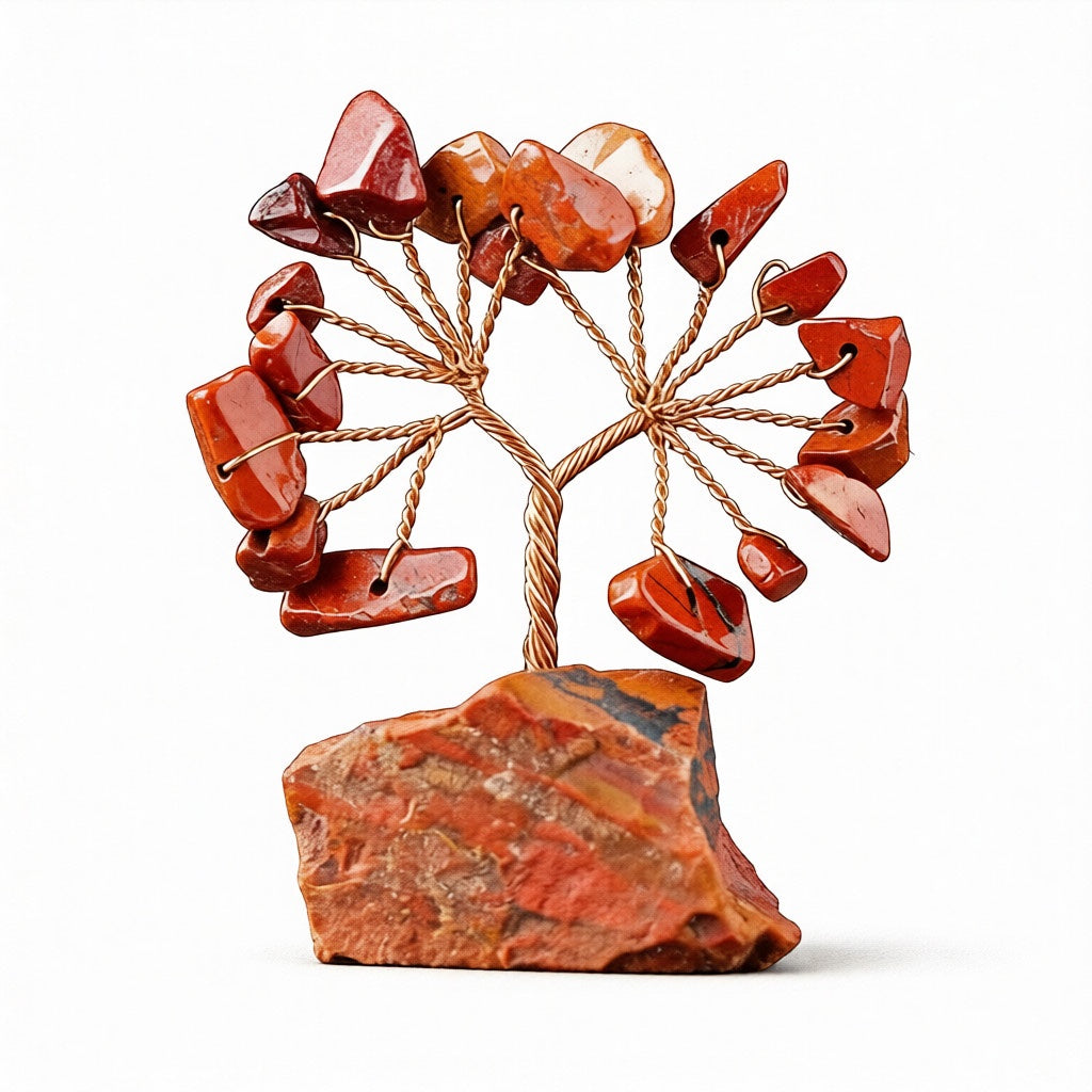 Natural red jasper crystal tree mini raw stone base, feng shui decoration