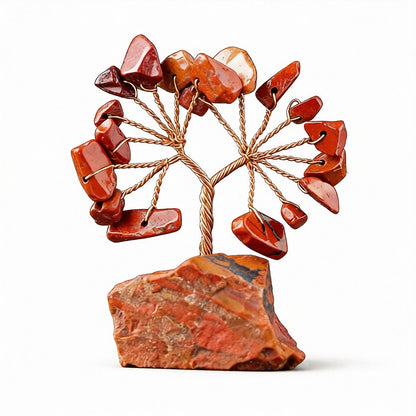 Natural red jasper crystal tree mini raw stone base, feng shui decoration