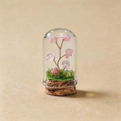 Natural rose quartz crystal tree mini terrarium, feng shui decoration