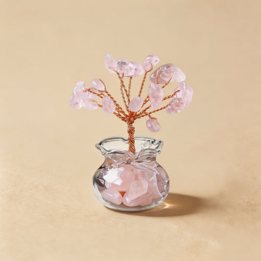 Natural rose quartz crystal tree mini treasure bowl, feng shui decoration