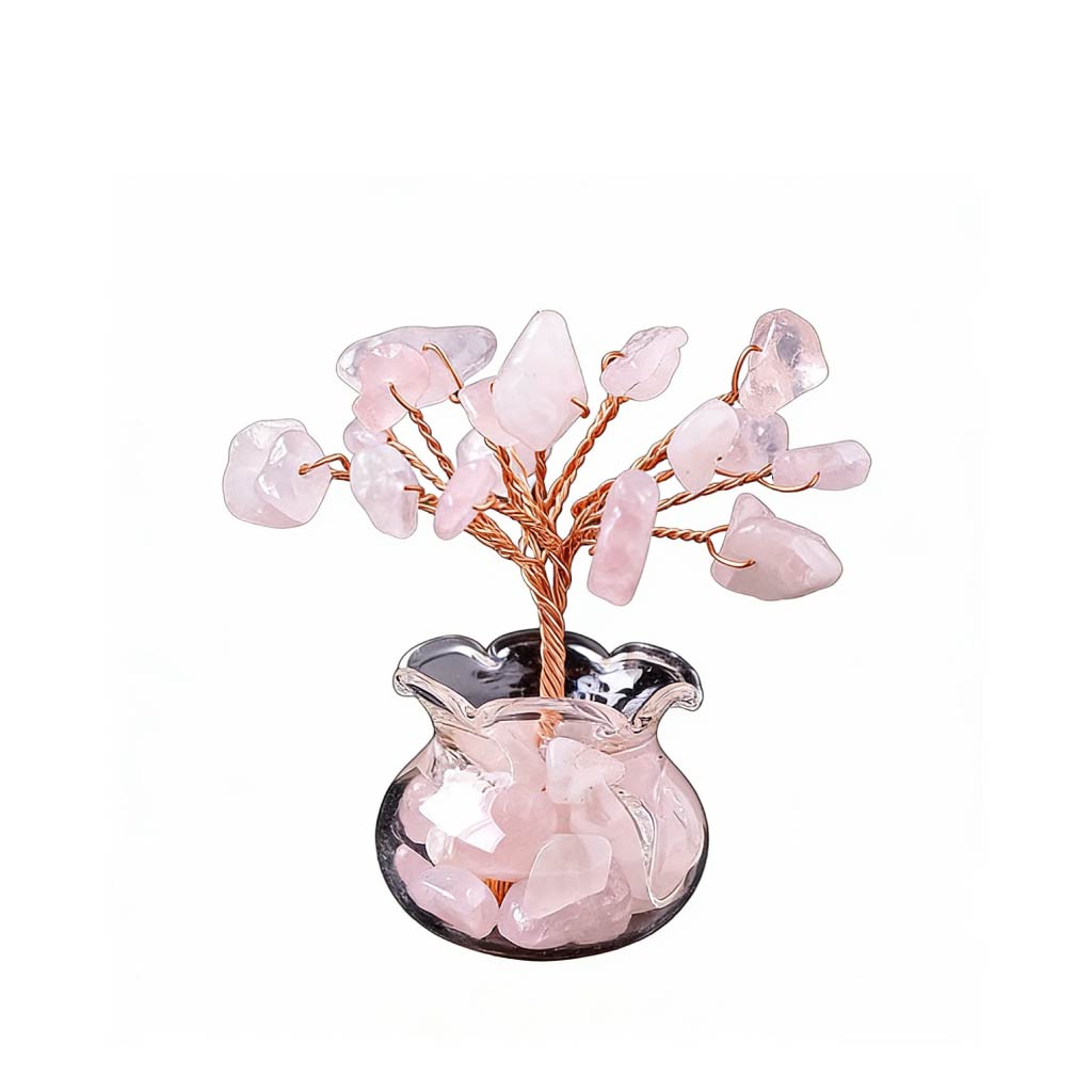Natural rose quartz crystal tree mini treasure bowl, feng shui decoration