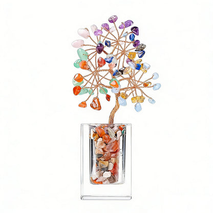 Natural seven chakra crystal tree clear glass base, feng shui decoration