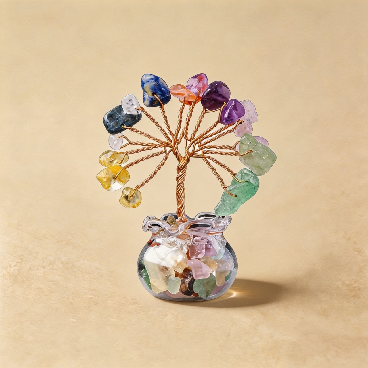 Natural seven chakra crystal tree mini treasure bowl, feng shui decoration