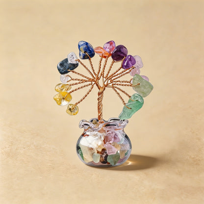 Natural seven chakra crystal tree mini treasure bowl, feng shui decoration