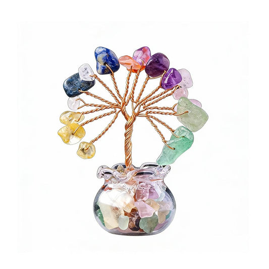 Natural seven chakra crystal tree mini treasure bowl, feng shui decoration