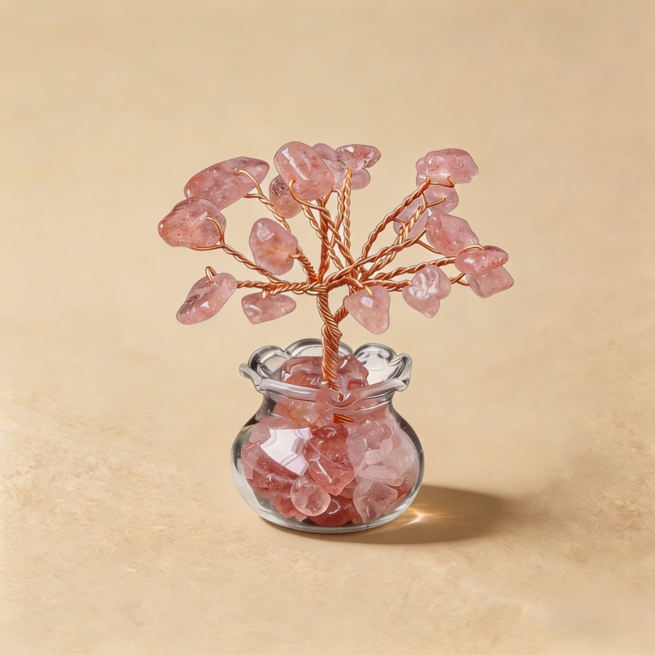 Natural strawberry quartz crystal tree mini treasure bowl, feng shui decoration