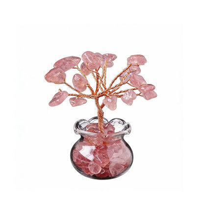 Natural strawberry quartz crystal tree mini treasure bowl, feng shui decoration