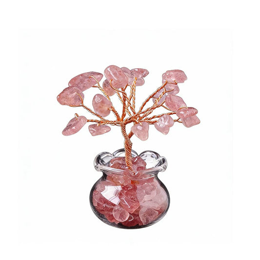 Natural strawberry quartz crystal tree mini treasure bowl, feng shui decoration