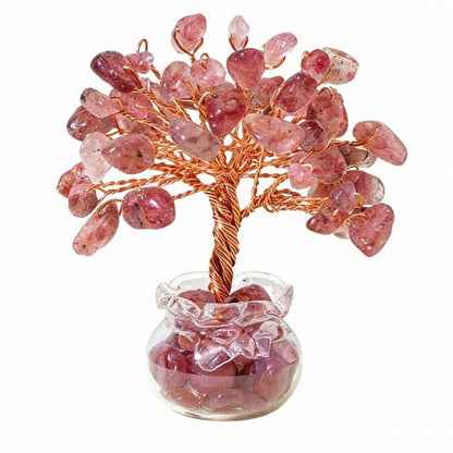 Natural strawberry quartz crystal tree mini treasure bowl, feng shui decoration
