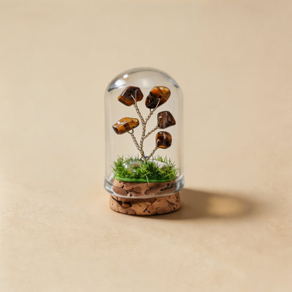 Natural tiger eye crystal tree mini terrarium, feng shui decoration
