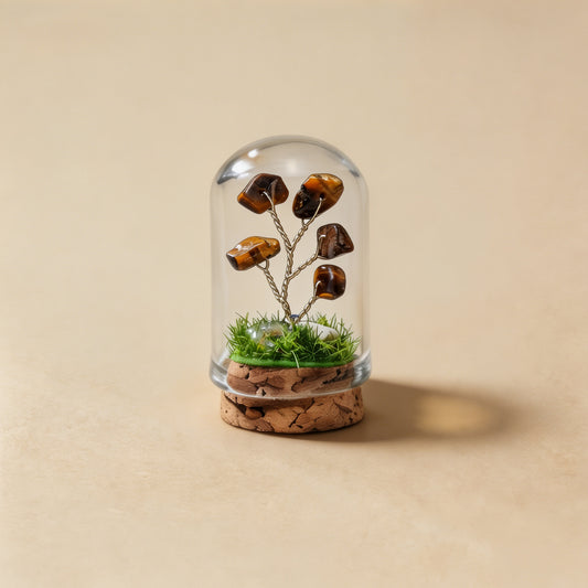 Natural tiger eye crystal tree mini terrarium, feng shui decoration