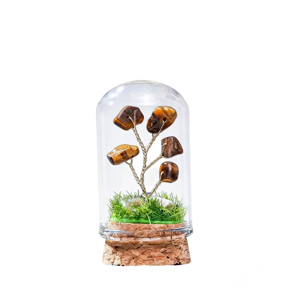Natural tiger eye crystal tree mini terrarium, feng shui decoration