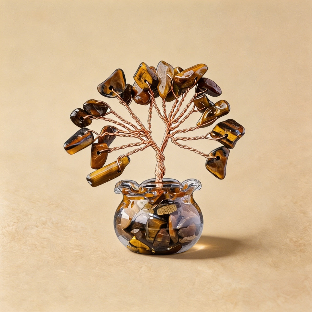 Natural tigers eye crystal tree mini treasure bowl, feng shui decoration
