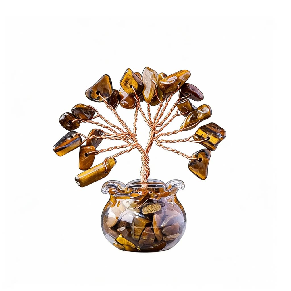 Natural tigers eye crystal tree mini treasure bowl, feng shui decoration