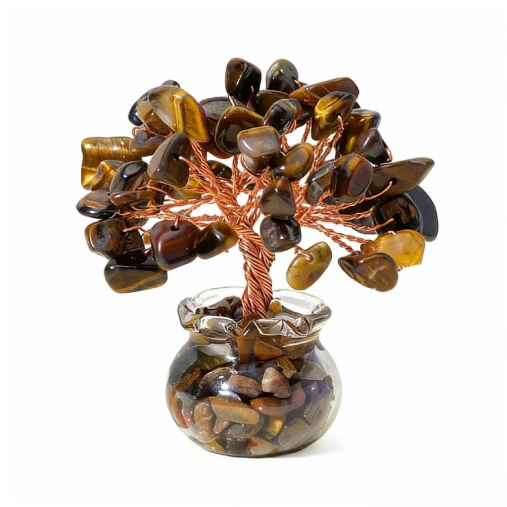 Natural tigers eye crystal tree mini treasure bowl, feng shui decoration